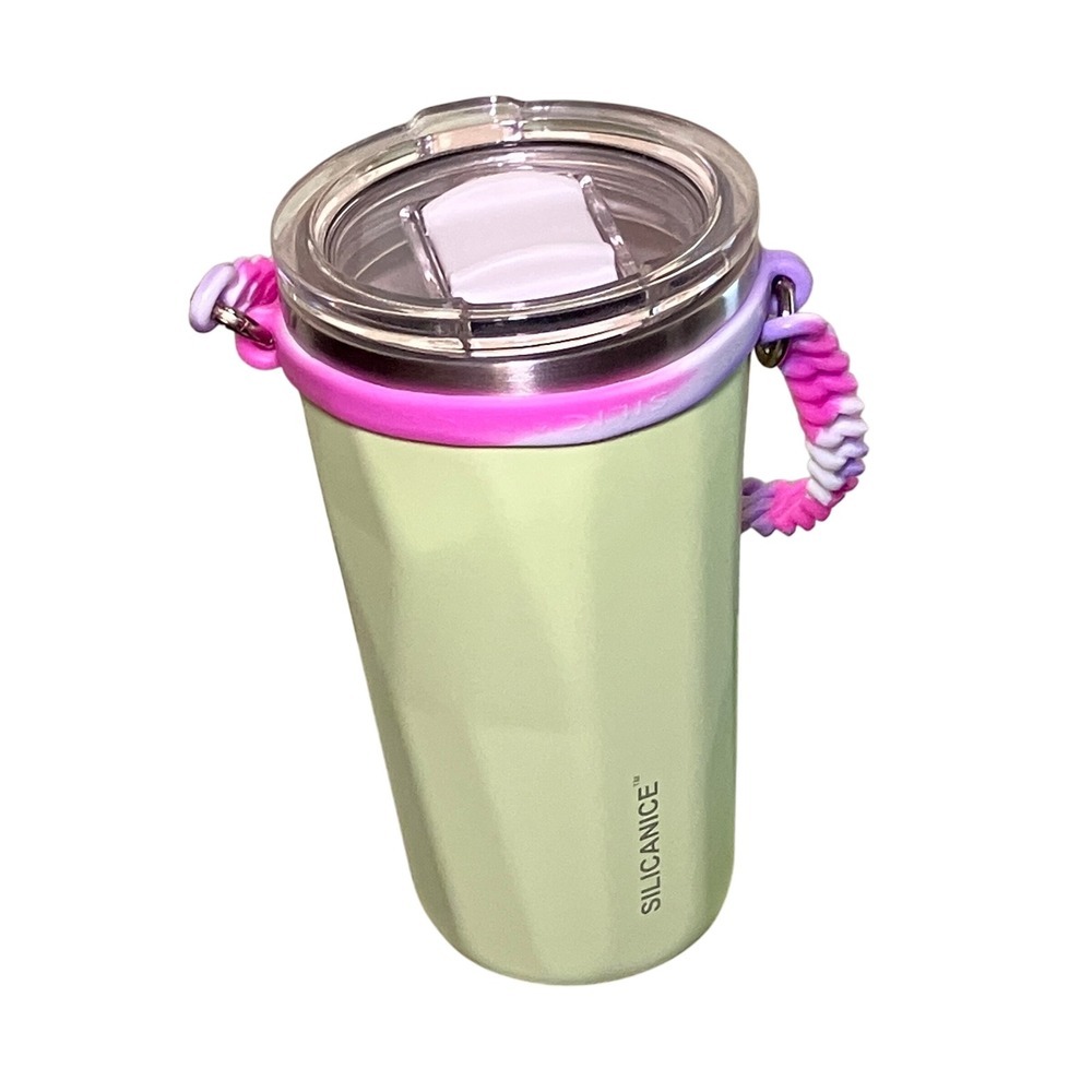 Silicanice Tumbler 20oz Green  Geometric Faceted Stainless Steel Strap